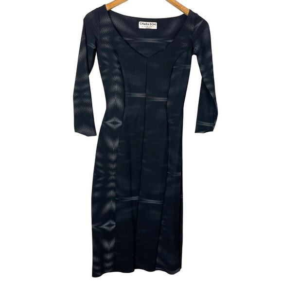 Chiara Boni | Black Body Con 3/4 Sleeve Dress Small - Picture 1 of 8